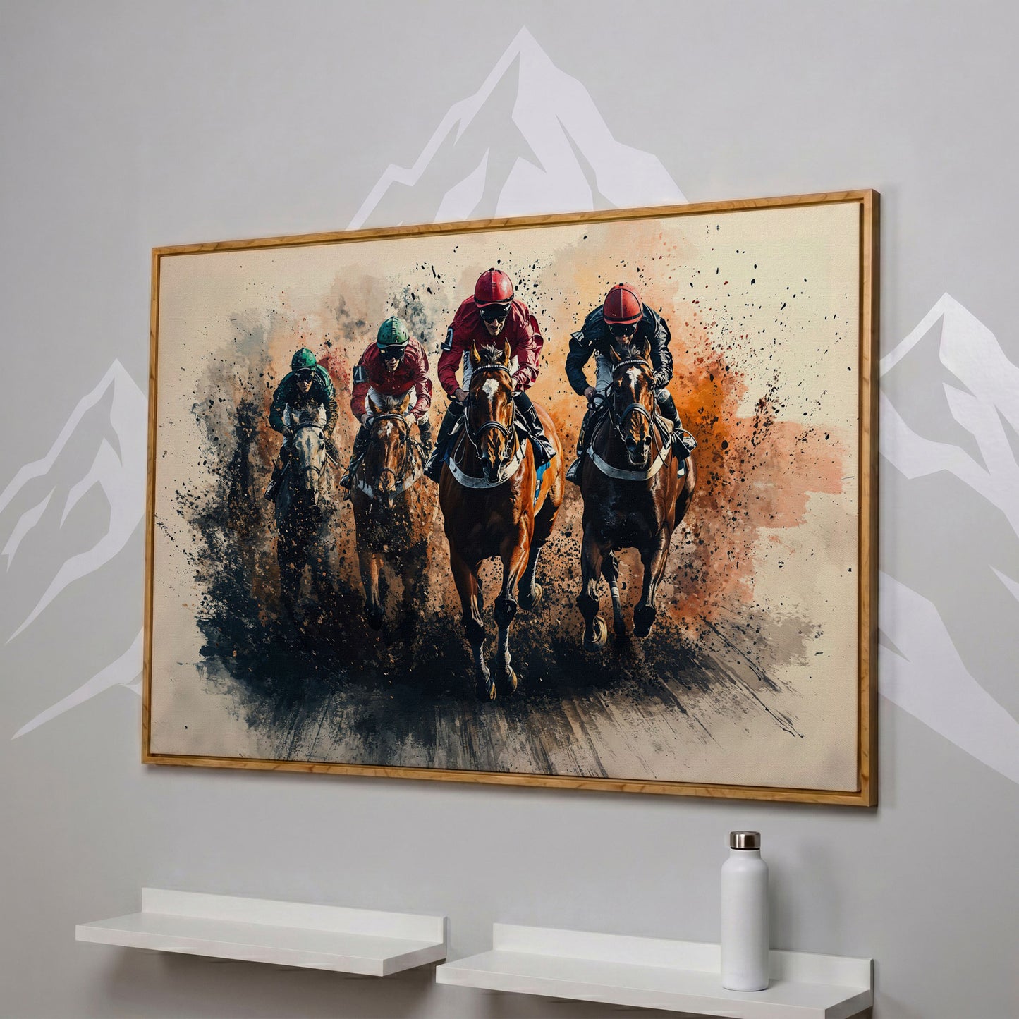 Jockeys Horse Race Canvas Print in white oak floating frame