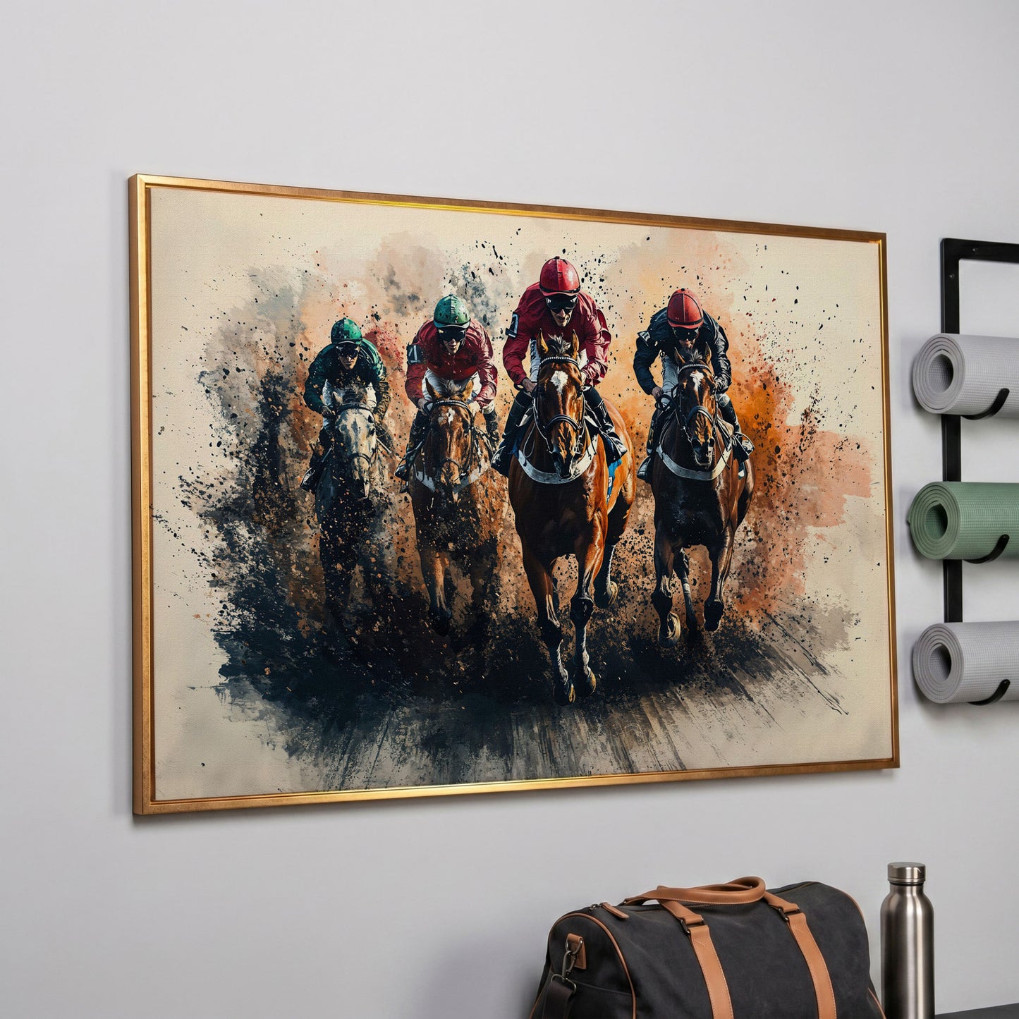 Jockeys Horse Race Canvas Print in rose gold floating frame