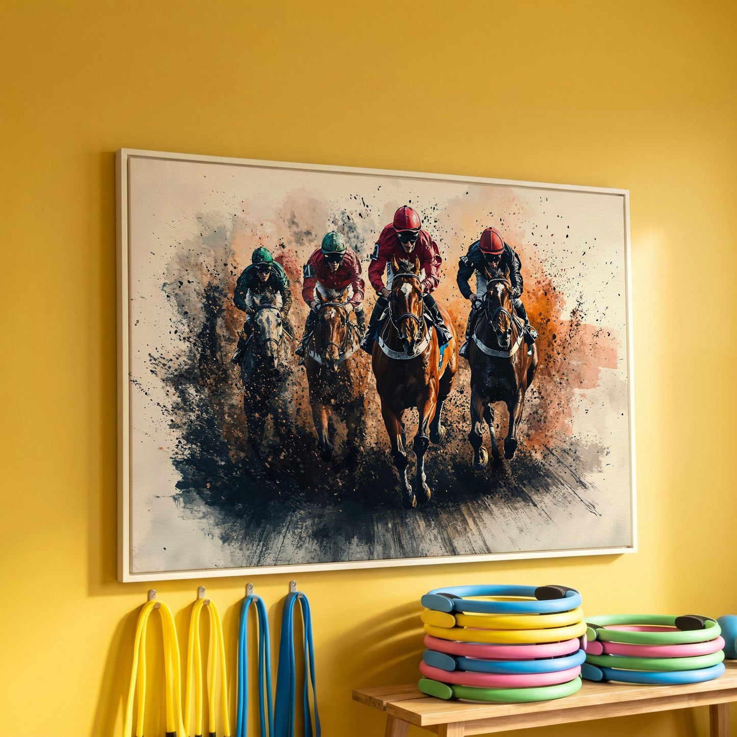 Jockeys Horse Race Canvas Print in white floating frame