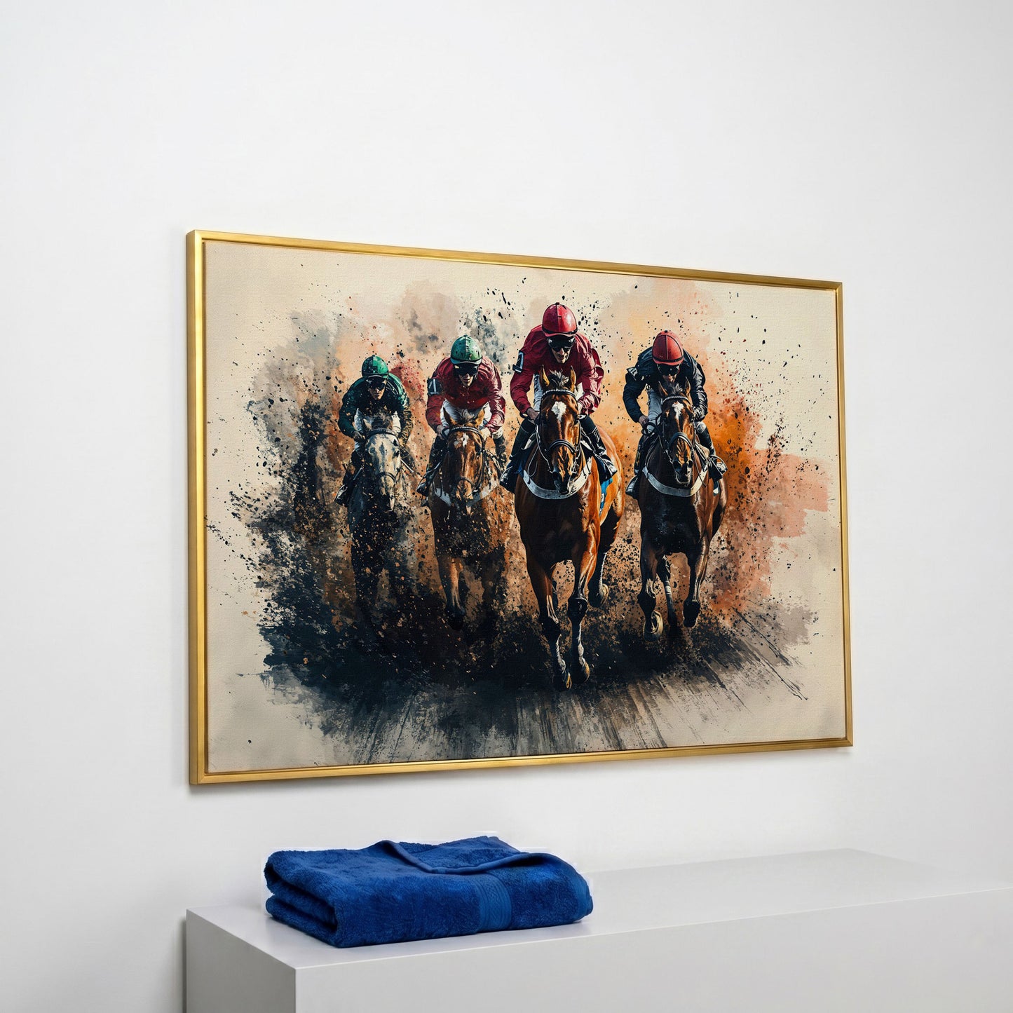 Jockeys Horse Race Canvas Print in yellow gold floating frame