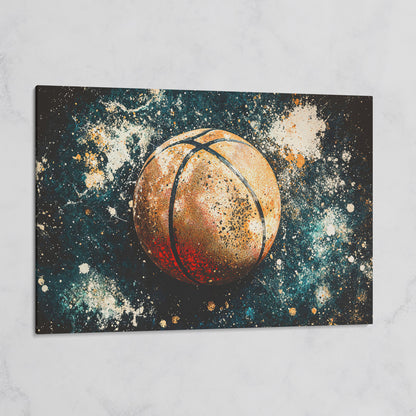 Abstract Basketball Canvas Print in Burnt Orange & Teal on gallery wrap