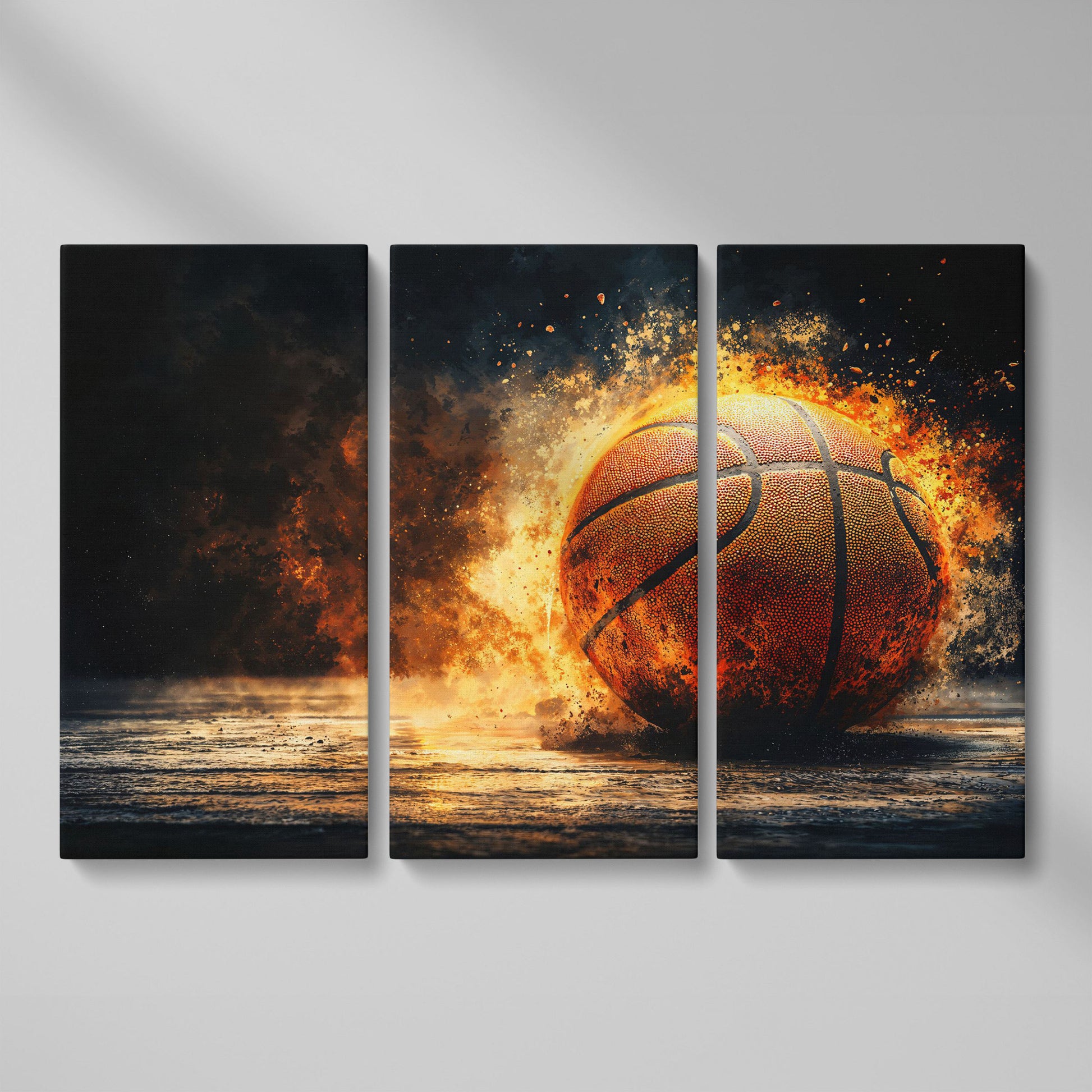 Basketball Explosion Canvas Print as 3-panel split version