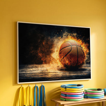 Basketball Explosion Canvas Print in white floating frame