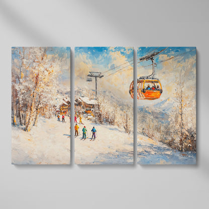 Ski Resort Village in Snow Canvas Art as 3-panel split version