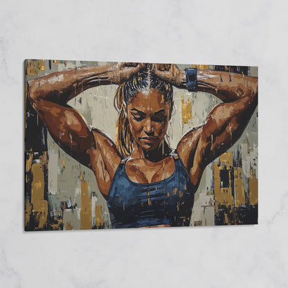 Muscular Strength Woman Portrait Canvas Print on gallery wrap