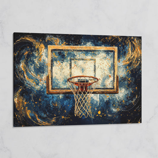 Basketball Hoop Abstract Canvas in Navy & Ochre on gallery wrap