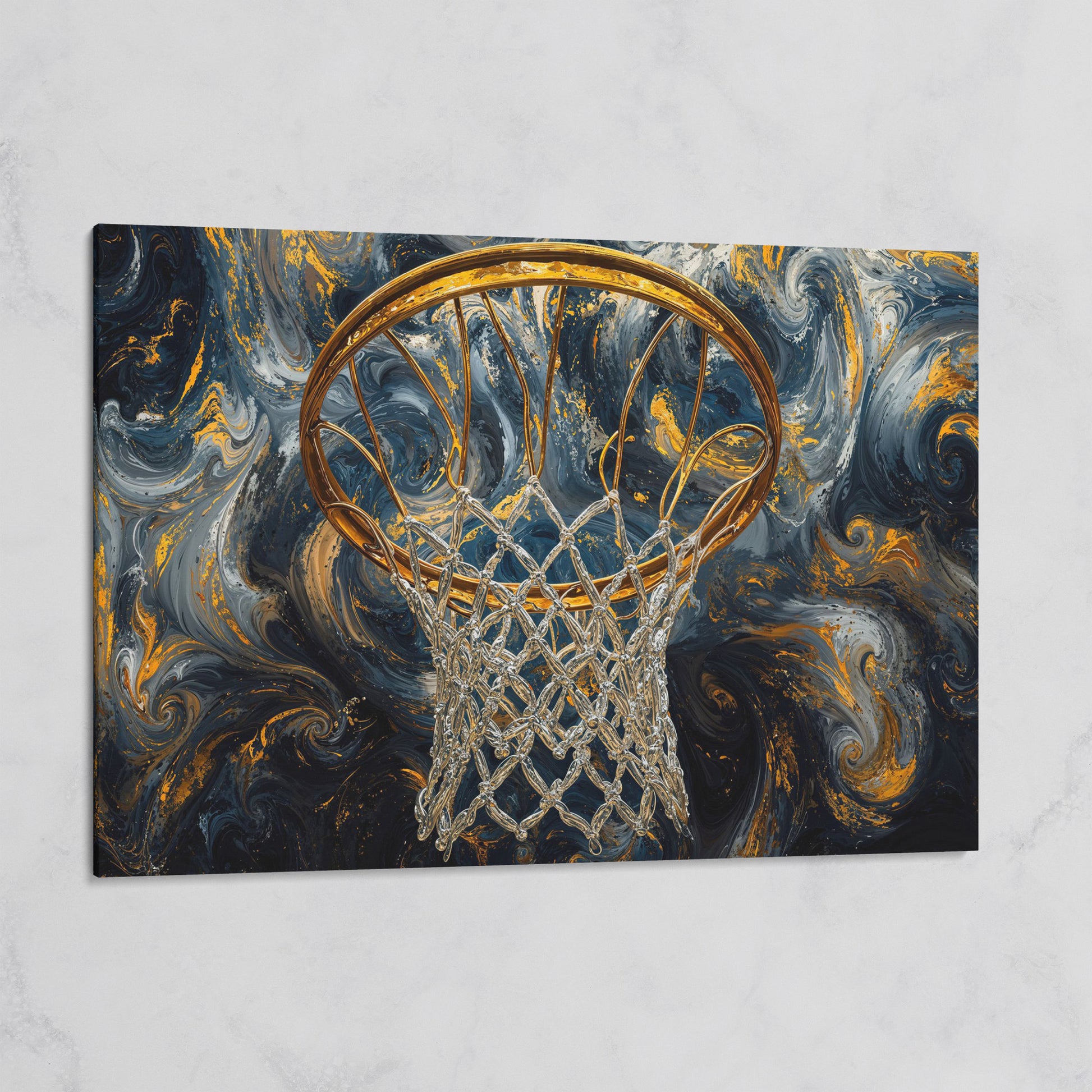 Basketball Hoop Canvas with Gold Rim and Silver Net on gallery wrap