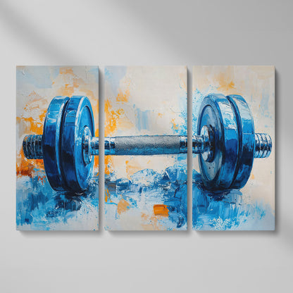 Barbell Abstract Canvas Print for Gym Decor as 3-panel split version