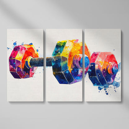 Abstract Dumbbell Canvas in Crimson and Teal as 3-panel split version