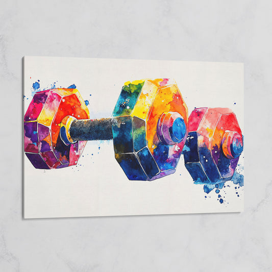Abstract Dumbbell Canvas in Crimson and Teal on gallery wrap