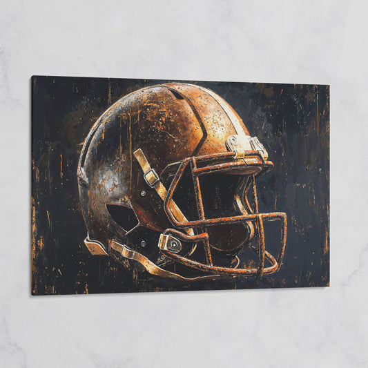 Vintage Football Helmet Canvas Print in Distressed Sienna on gallery wrap