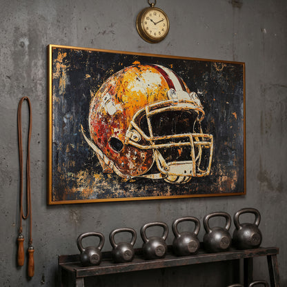 Football Helmet Abstract Sports Canvas in antique gold floating frame