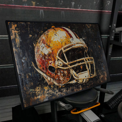 Football Helmet Abstract Sports Canvas in black floating frame