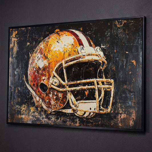 Football Helmet Abstract Sports Canvas shown in black floating frame