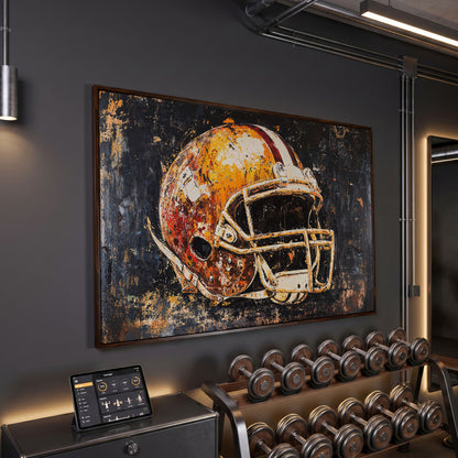 Football Helmet Abstract Sports Canvas in dark walnut floating frame