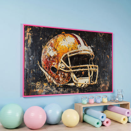 Football Helmet Abstract Sports Canvas in pink floating frame