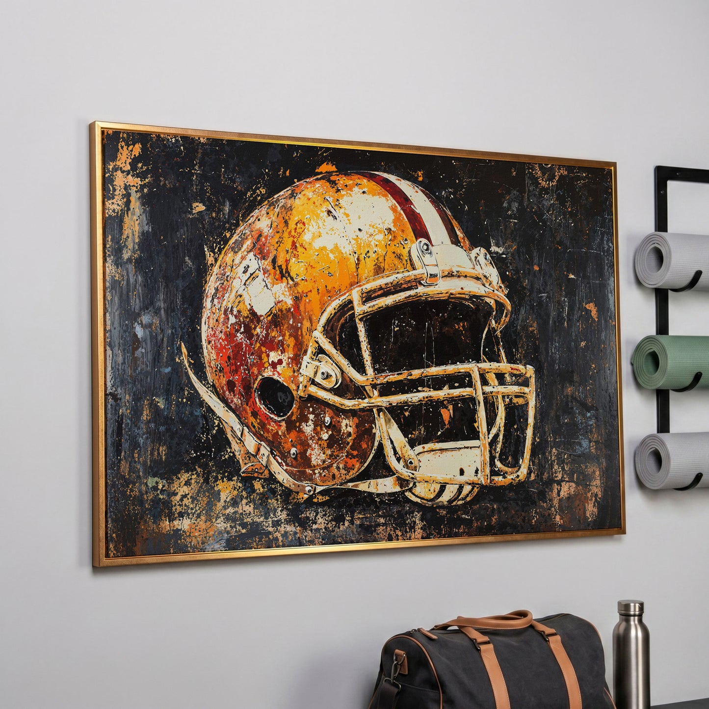 Football Helmet Abstract Sports Canvas in rose gold floating frame