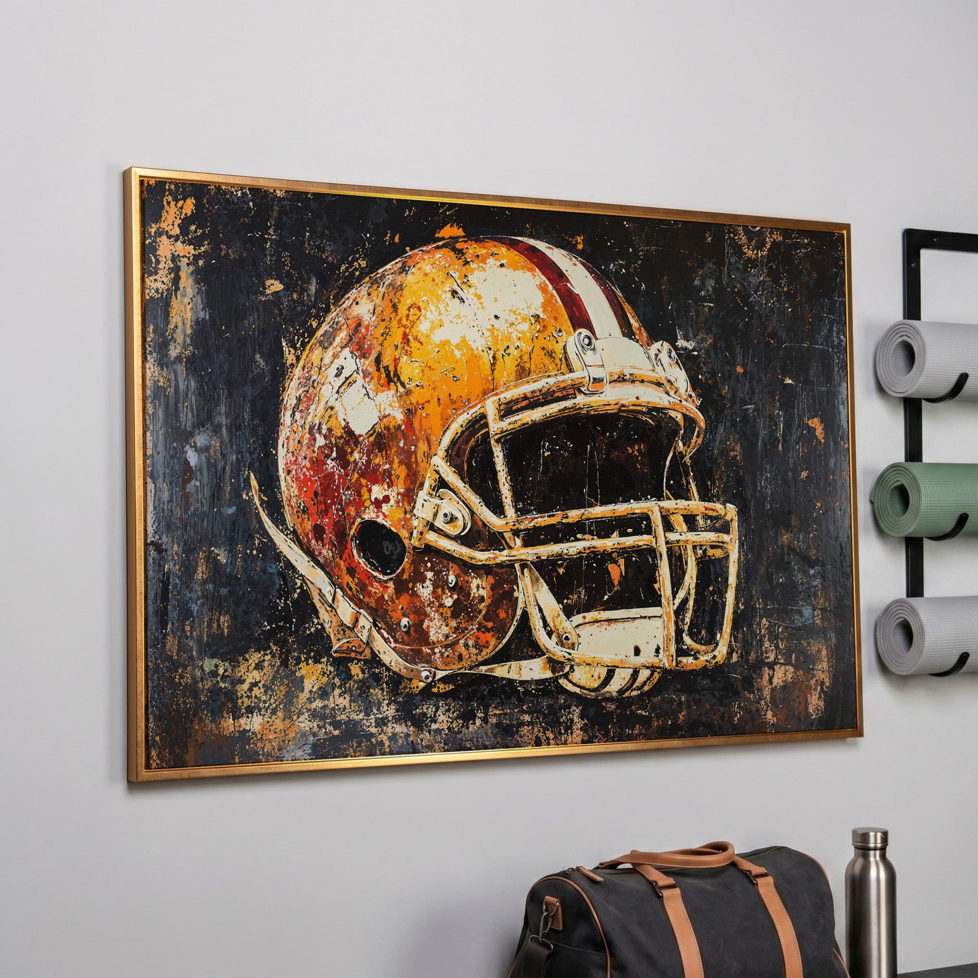Football Helmet Abstract Sports Canvas in rose gold floating frame