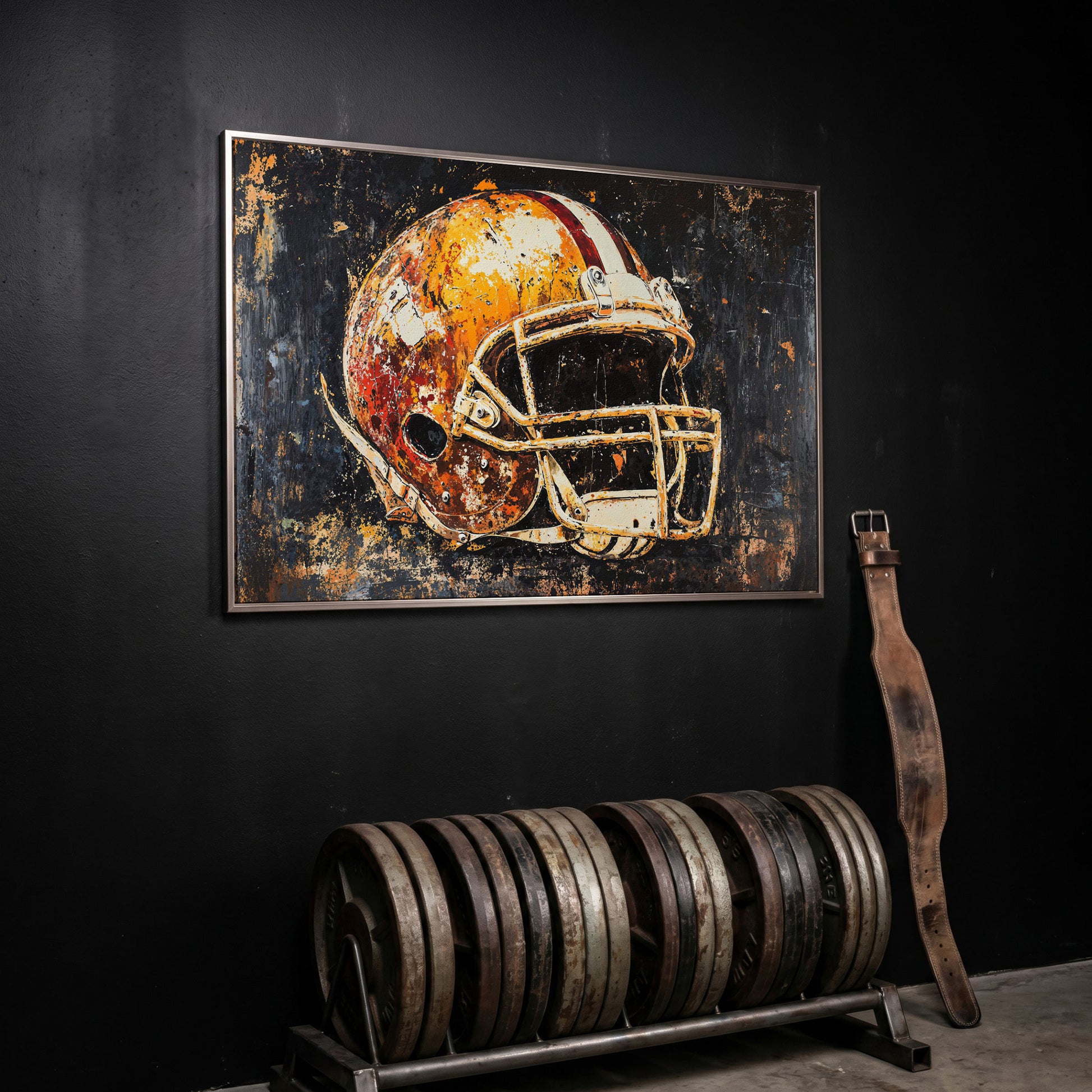 Football Helmet Abstract Sports Canvas in silver floating frame