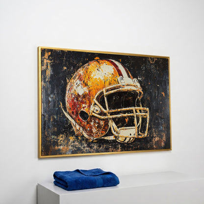 Football Helmet Abstract Sports Canvas in yellow gold floating frame
