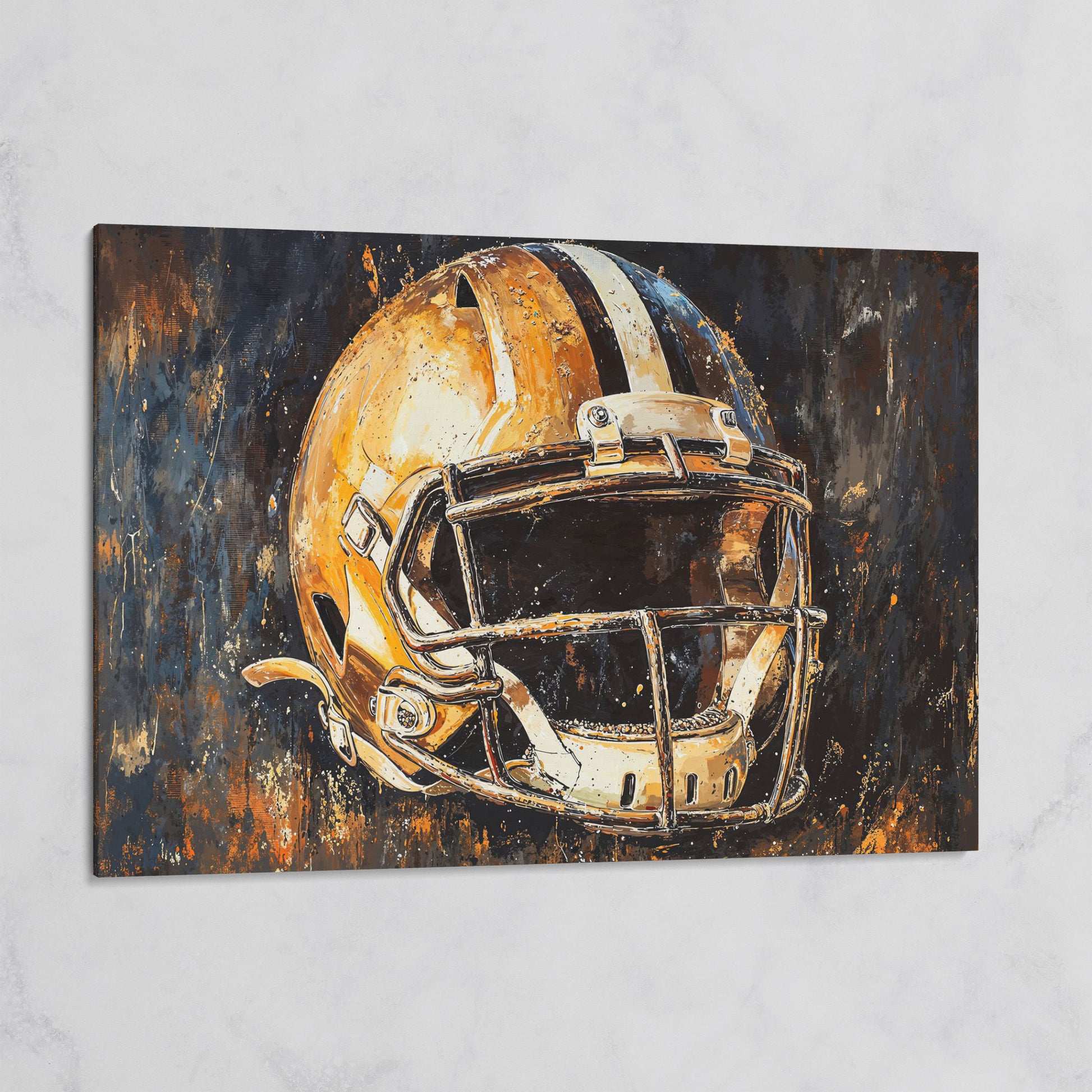 Football Helmet Canvas Wall Art in Burnt Umber & Slate on gallery wrap
