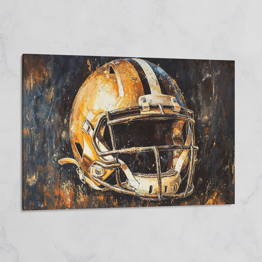 Football Helmet Canvas Wall Art in Burnt Umber & Slate on gallery wrap