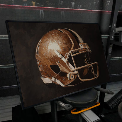 Classic Football Helmet Canvas Print in black floating frame