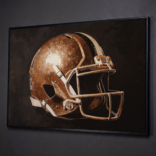 Classic Football Helmet Canvas Print shown in black floating frame