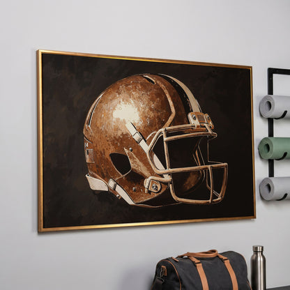 Classic Football Helmet Canvas Print in rose gold floating frame