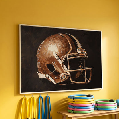 Classic Football Helmet Canvas Print in white floating frame