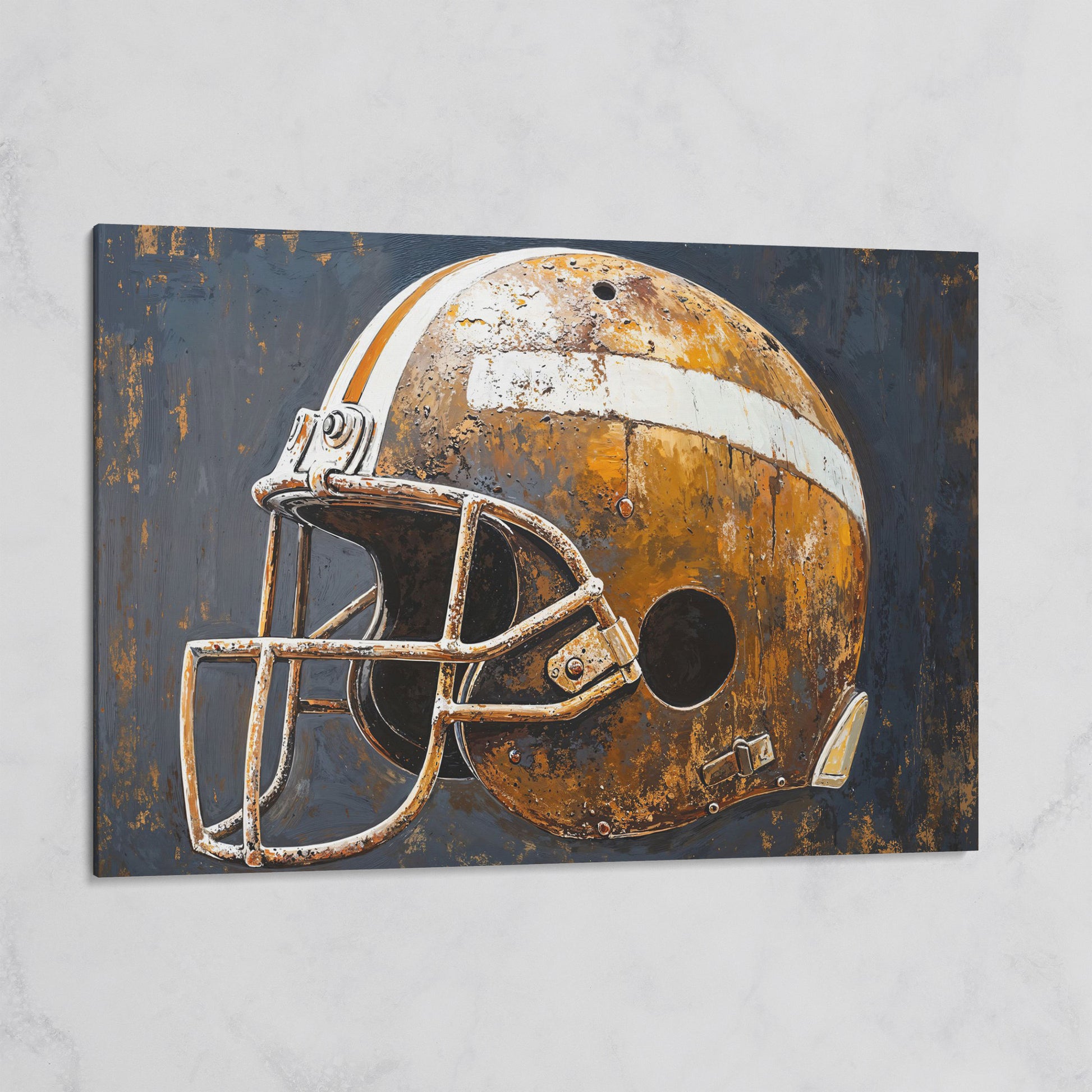 Vintage Football Helmet Canvas Print in Sienna and Charcoal on gallery wrap