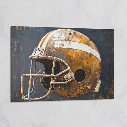 Vintage Football Helmet Canvas Print in Sienna and Charcoal on gallery wrap