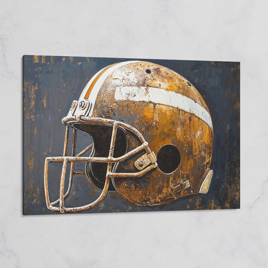 Vintage Football Helmet Canvas Print in Sienna and Charcoal on gallery wrap