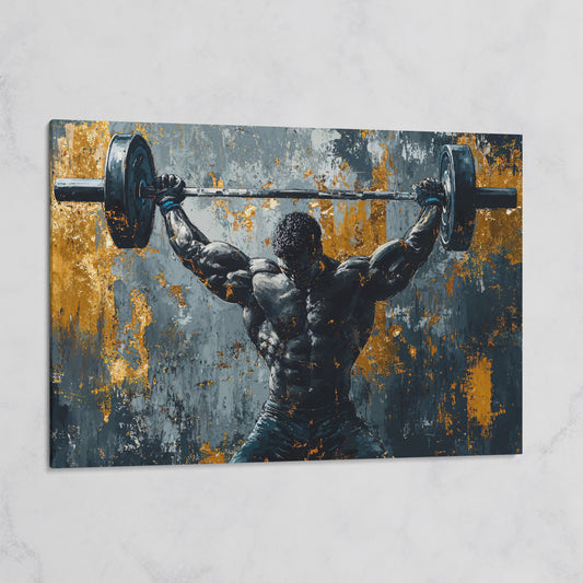 Powerlifter Overhead Canvas Print in Charcoal & Gold on gallery wrap