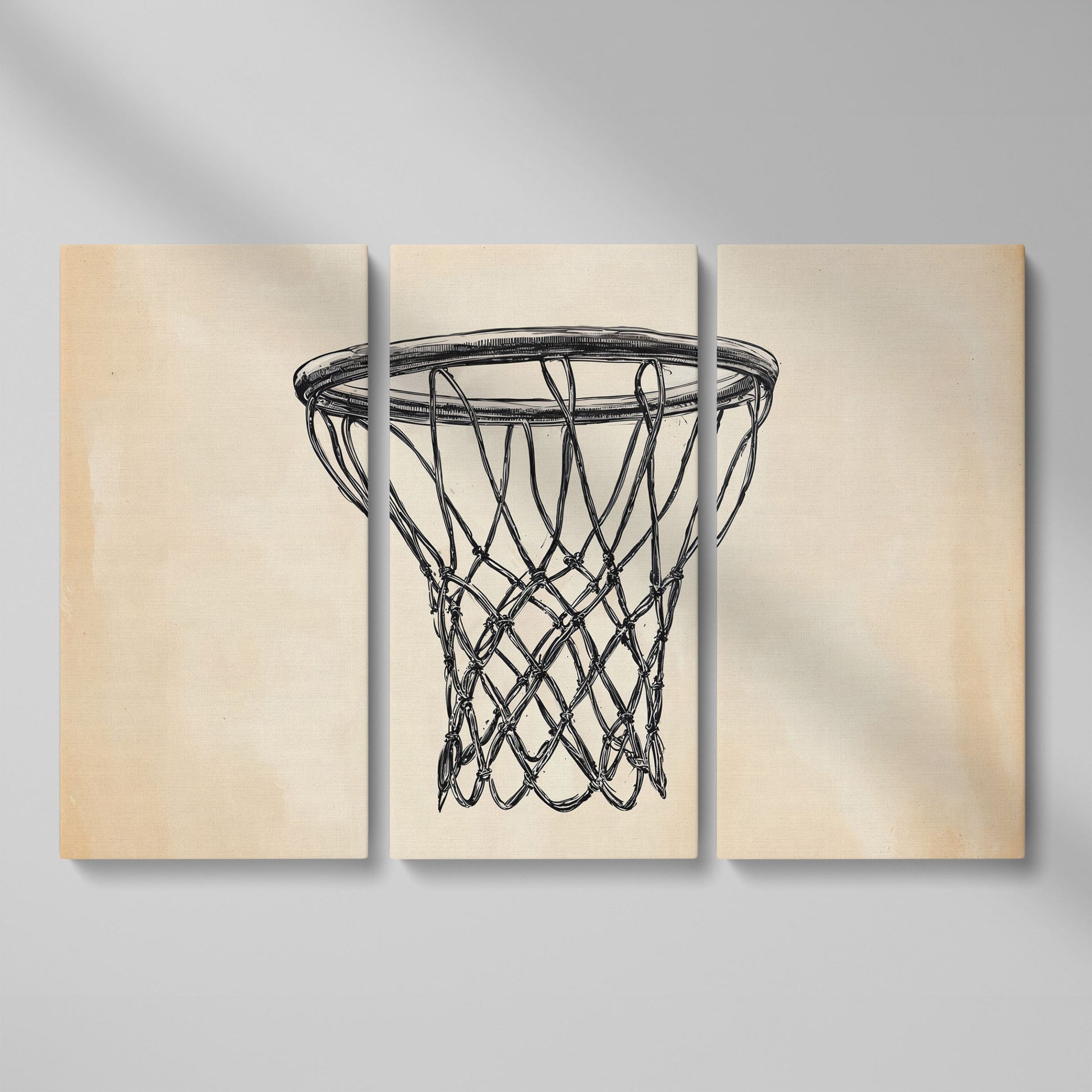 Minimalist Basketball Hoop Line Art Canvas as 3-panel split version