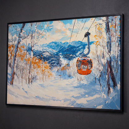 Ski Lift in Winter Light Canvas Print shown in black floating frame