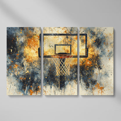 Basketball Hoop Abstract Canvas in Sienna and Charcoal as 3-panel split version