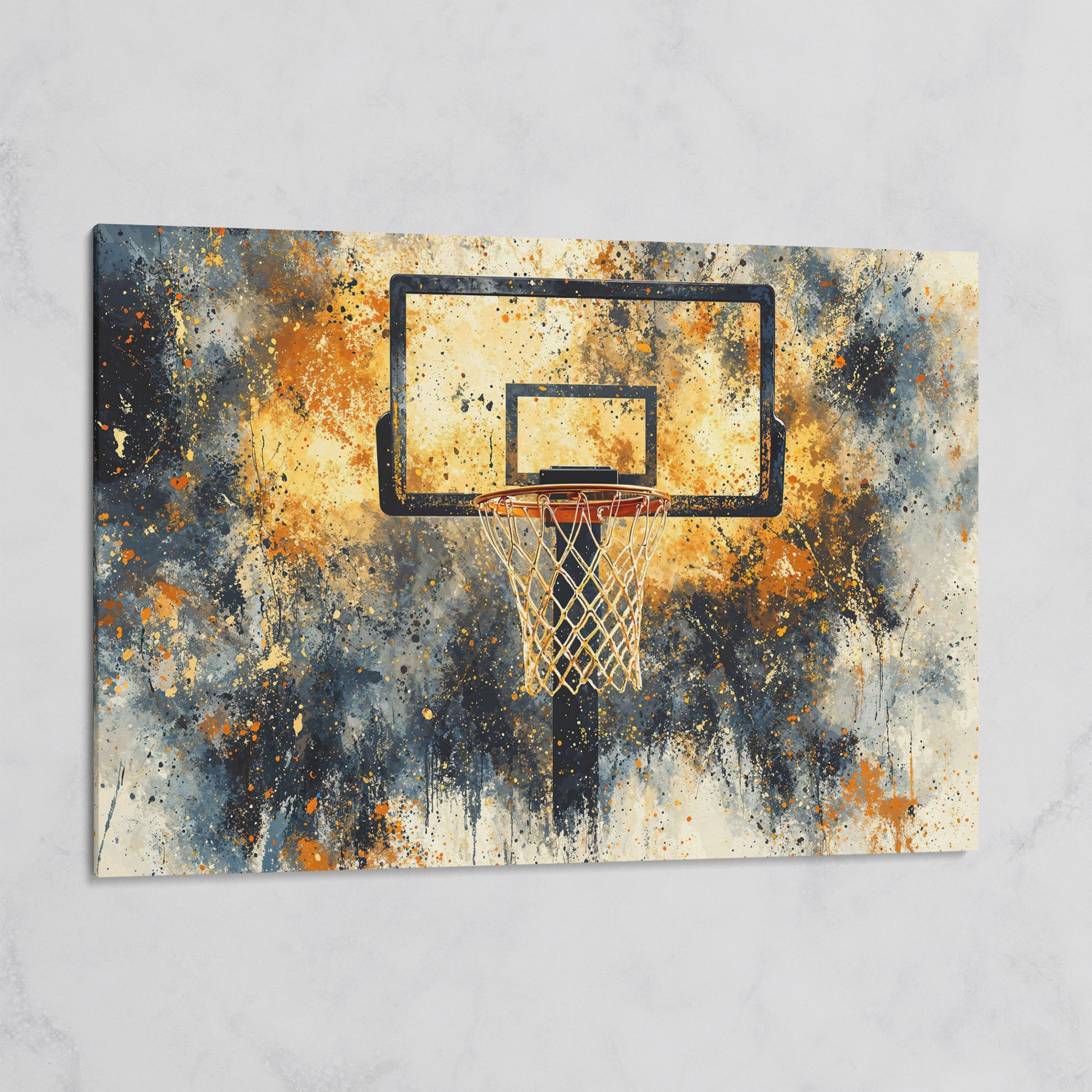 Basketball Hoop Abstract Canvas in Sienna and Charcoal on gallery wrap