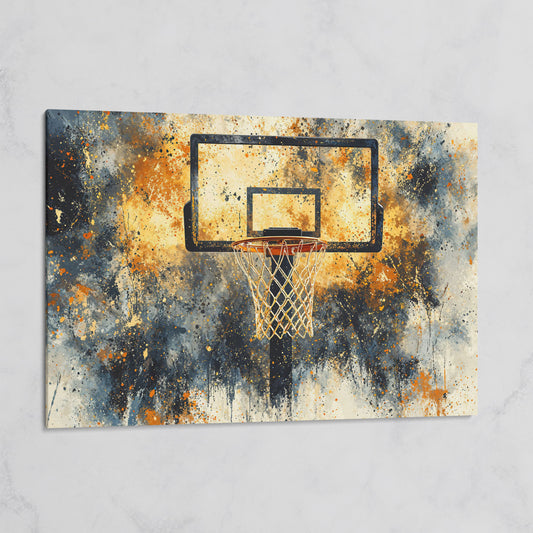 Basketball Hoop Abstract Canvas in Sienna and Charcoal on gallery wrap