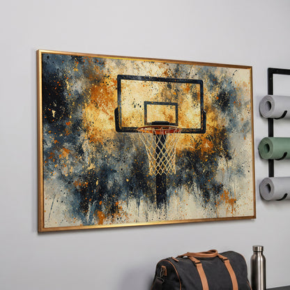Basketball Hoop Abstract Canvas in Sienna and Charcoal in rose gold floating frame