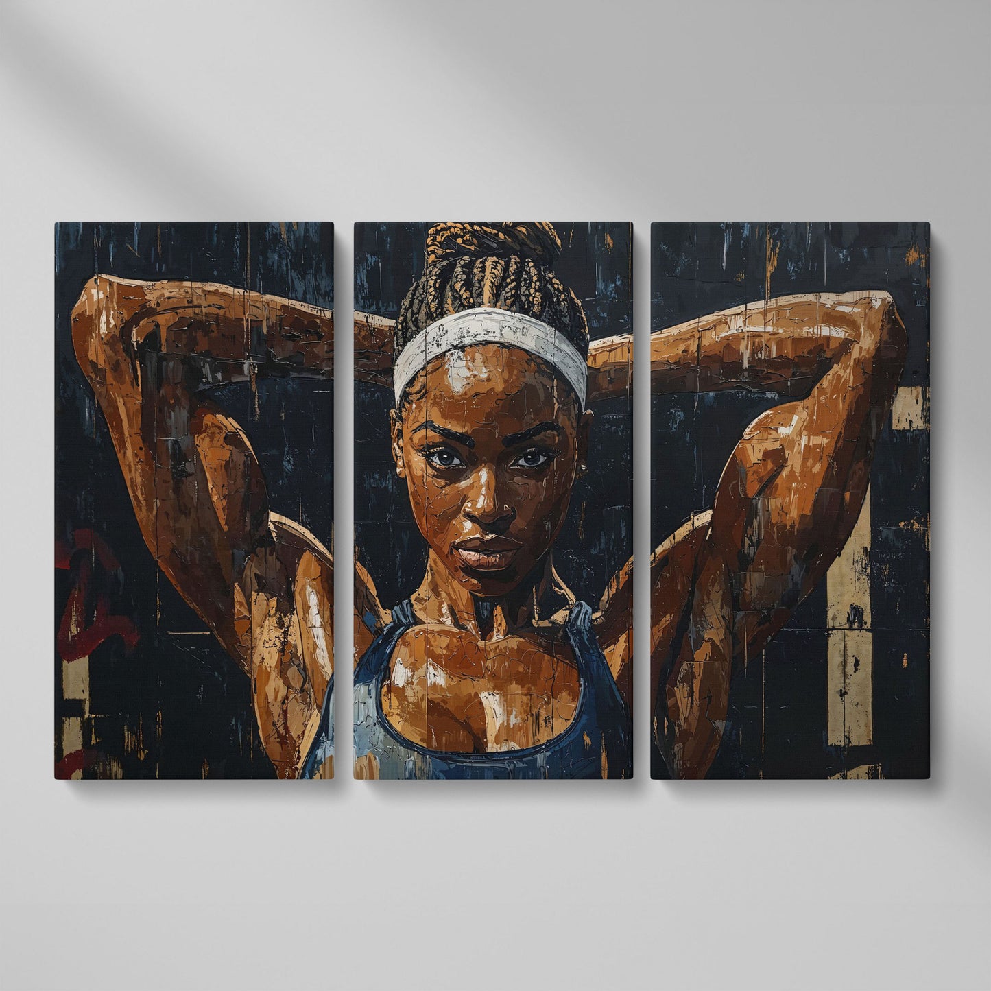 Athletic Woman Portrait Canvas Print as 3-panel split version