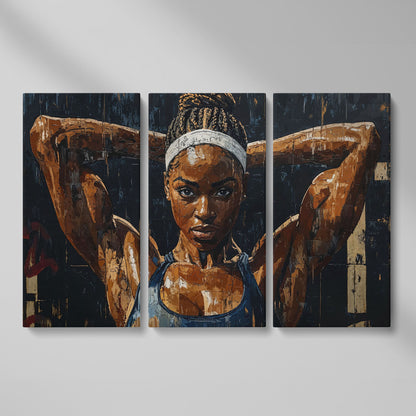 Athletic Woman Portrait Canvas Print as 3-panel split version