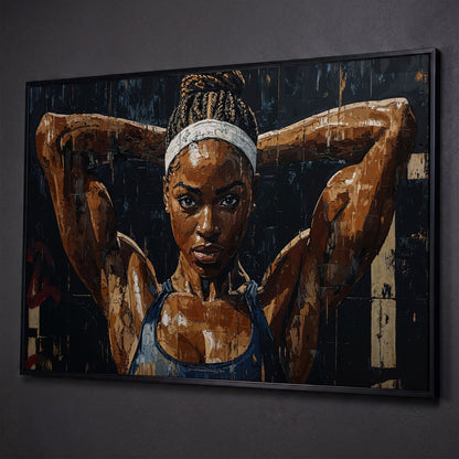 Athletic Woman Portrait Canvas Print shown in black floating frame