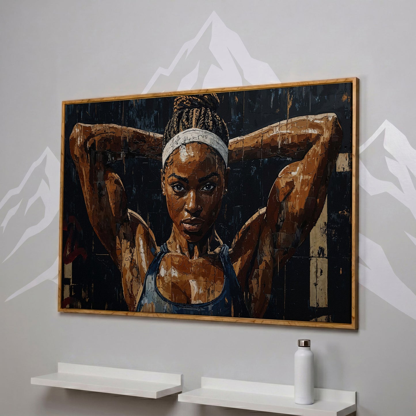 Athletic Woman Portrait Canvas Print in white oak floating frame