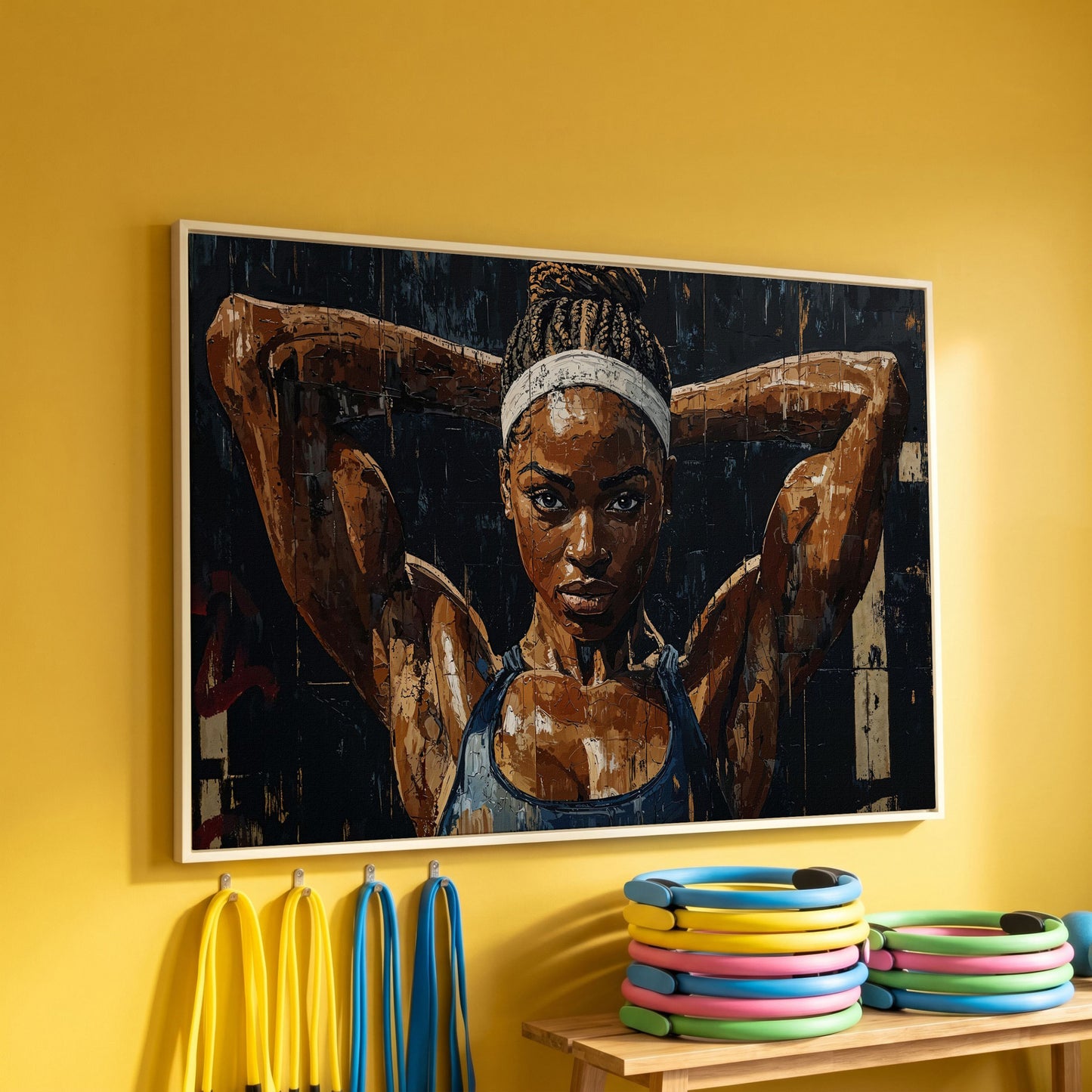 Athletic Woman Portrait Canvas Print in white floating frame