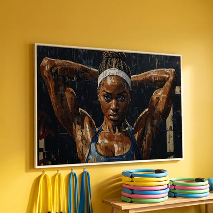 Athletic Woman Portrait Canvas Print in white floating frame