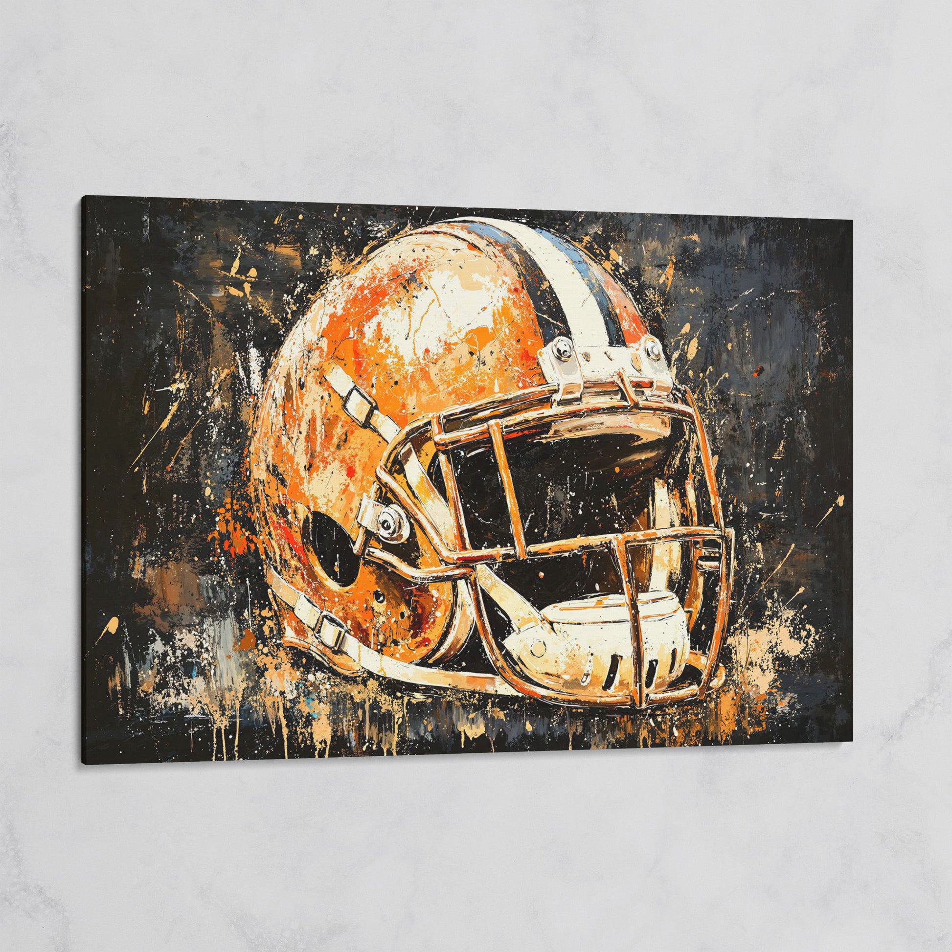 Abstract Football Helmet Canvas Print in Burnt Orange on gallery wrap