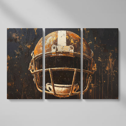 Bold American Football Helmet Canvas Print as 3-panel split version