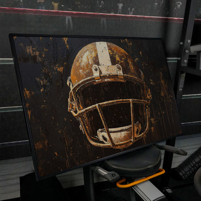 Bold American Football Helmet Canvas Print in black floating frame