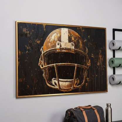 Bold American Football Helmet Canvas Print in rose gold floating frame
